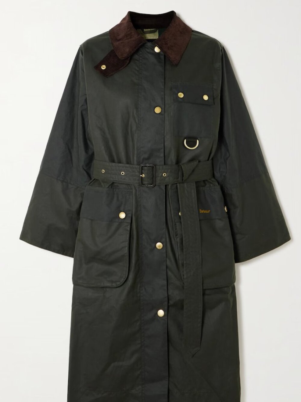 BARBOUR Milda corduroy-trimmed waxed-cotton trench coat